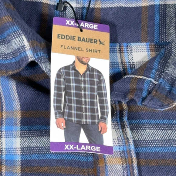 Eddie Bauer Shirt Adult 2XL Blue Plaid Flannel Cotton Outdoor Canyon Workwear - Picture 5 of 11